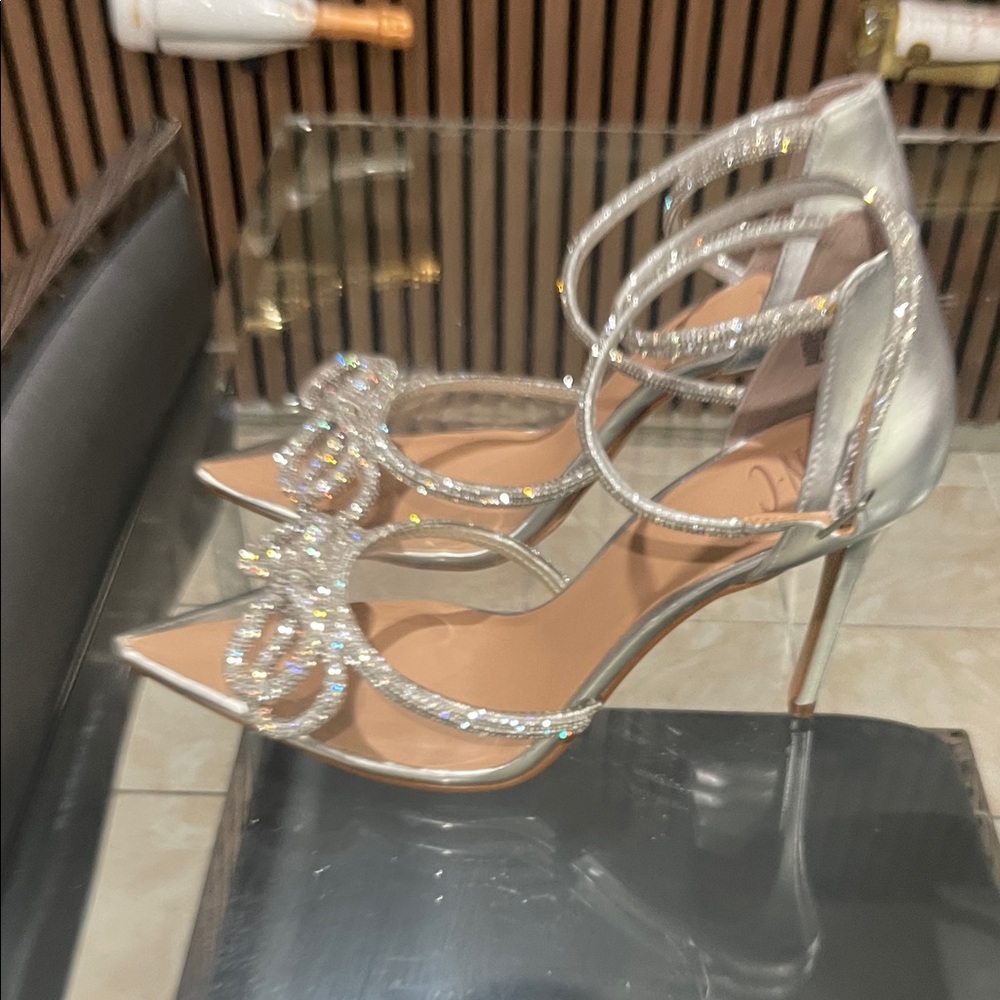 INC International Concepts Silver Strappy Heels - Picture 2 of 4